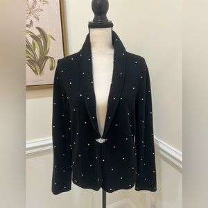 JONES NEW YORK SIGNATURE black wool blend MINI PEARL BEADED cardigan jacket XL